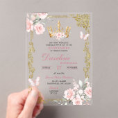 ピンクエレガント金ゴールドクラウンキンセアニェラ アクリル招待状 (インサイチュ (ポータブル))
