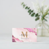 ピンクエレガント金ゴールドグリッターアゲートマーブルモノグラム 名刺 (スタンド正面)
