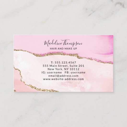 ピンクエレガント金ゴールドグリッターアゲートマーブルモノグラム 名刺 (裏面)