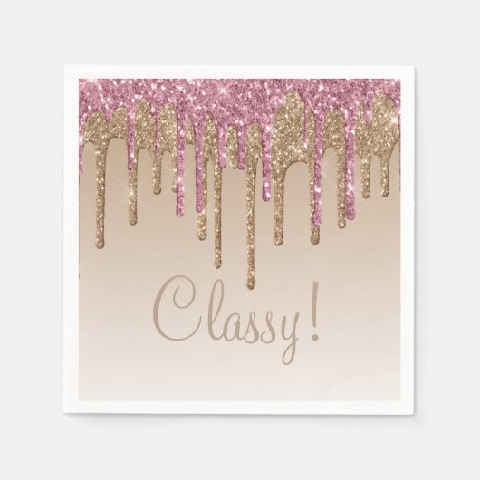 ピンクエレガント金ゴールドグリッターグラムスクリプトオンブガーリーレ スタンダードカクテルナプキン (正面)