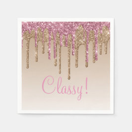 ピンクエレガント金ゴールドグリッターグラムスクリプトオンブガーリーレ スタンダードカクテルナプキン