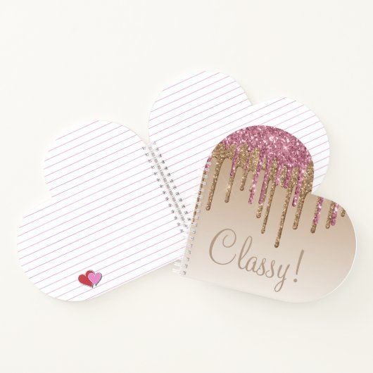 ピンクエレガント金ゴールドグリッタースクリプトクラッシーグラムオンブレ ノートブック (内部)