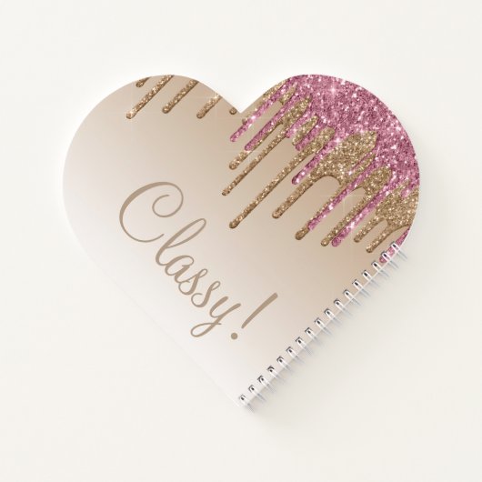 ピンクエレガント金ゴールドグリッタースクリプトクラッシーグラムオンブレ ノートブック (裏面)