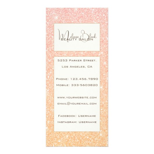 ピンクエレガント金ゴールドグリッタースパークル美しいサロンスパ ラックカード (裏面)