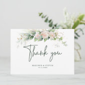 ピンクエレガント金ゴールドグリッターバラユーカリ結婚ス サンキューカード (スタンド正面)