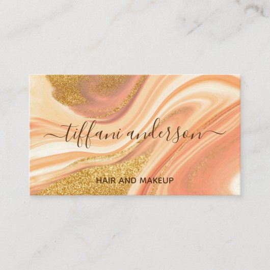 ピンクエレガント金ゴールドグリッターマーブルゲート 名刺 (正面)