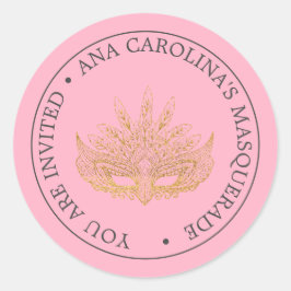 ピンクエレガント金ゴールドグリッター仮装 ラウンドシール