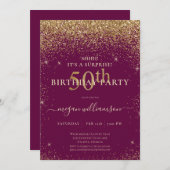 ピンクエレガント金ゴールドグリッター50th誕生日パーティー 招待状 (正面/裏面)