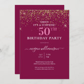 ピンクエレガント金ゴールドグリッター50th誕生日パーティー 招待状 (正面/裏面)