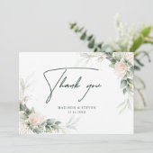 ピンクエレガント金ゴールドグリーンフローラユーカリ結婚ス サンキューカード (スタンド正面)