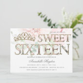 ピンクエレガント金ゴールドティアラフローラスウィート16 招待状 (スタンド正面)