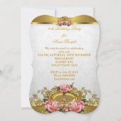 ピンクエレガント金ゴールドバラホワイト80誕生日2 招待状 (裏面)