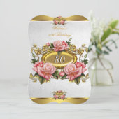 ピンクエレガント金ゴールドバラホワイト80誕生日2 招待状 (スタンド正面)