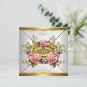 ピンクエレガント金ゴールドバラホワイト80th誕生日パーティー 招待状 (スタンド正面)
