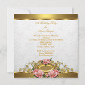 ピンクエレガント金ゴールドバラホワイト80th誕生日パーティー 招待状 (裏面)