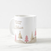 ピンクエレガント金ゴールドパインツリーメリークリスマス コーヒーマグカップ (正面左)