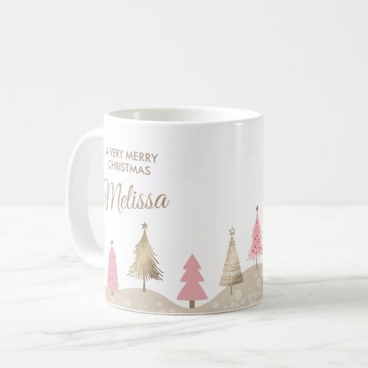 ピンクエレガント金ゴールドパインツリーメリークリスマス コーヒーマグカップ (正面左)