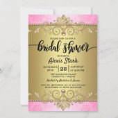 ピンクエレガント金ゴールドパールブライダルシャワー 招待状 (裏面)