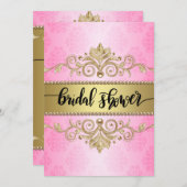 ピンクエレガント金ゴールドパールブライダルシャワー 招待状 (正面/裏面)