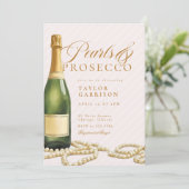 ピンクエレガント金ゴールドパール&プロセッコブライダルシャワー 招待状 (スタンド正面)