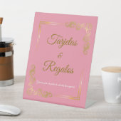 ピンクエレガント金ゴールドフレームキンセアニェラカード&ギフト 台座サイン (インサイチュ)