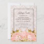 ピンクエレガント金ゴールドフローラアイボリーダマスクトランクパーティー 招待状 (正面)