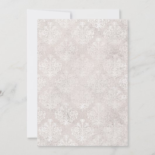 ピンクエレガント金ゴールドフローラアイボリーダマスクトランクパーティー 招待状 (裏面)