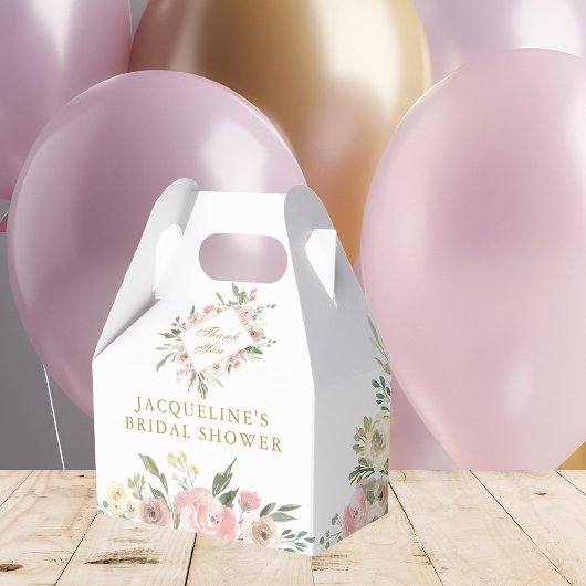 ピンクエレガント金ゴールドフローラガーデンブライダルシャワー フェイバーボックス