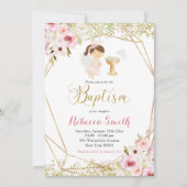 ピンクエレガント金ゴールドフローラガールバプテスマ招待状 招待状 (正面)