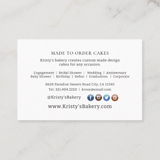 ピンクエレガント金ゴールドフローラケーキベーカリー名刺 名刺 (裏面)