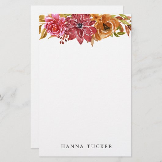 ピンクエレガント金ゴールドフローラパーソナライズされた文具 便箋 (正面/裏面)