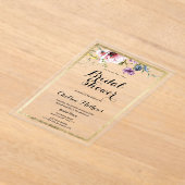 ピンクエレガント金ゴールドフローラフレームブライダルシャワー アクリル招待状 (レイダウン)