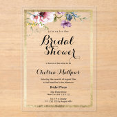 ピンクエレガント金ゴールドフローラフレームブライダルシャワー アクリル招待状 (正面)