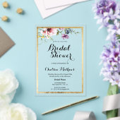 ピンクエレガント金ゴールドフローラフレームブライダルシャワー アクリル招待状 (インサイチュ (ウェディング))