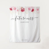 ピンクエレガント金ゴールドフローラブライダルシャワー背景 タペストリー (正面)