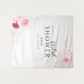 ピンクエレガント金ゴールドフローラブライダルシャワー背景 タペストリー (正面(横))