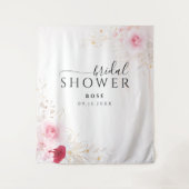 ピンクエレガント金ゴールドフローラブライダルシャワー背景 タペストリー (正面)