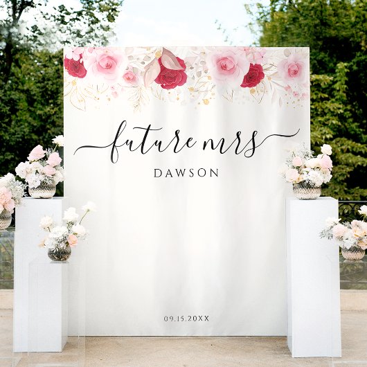 ピンクエレガント金ゴールドフローラブライダルシャワー背景 タペストリー