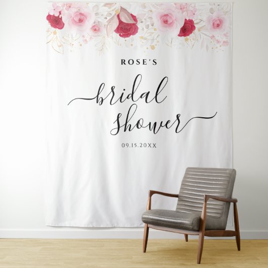 ピンクエレガント金ゴールドフローラブライダルシャワー背景 タペストリー (インサイチュ)