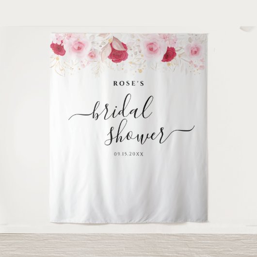 ピンクエレガント金ゴールドフローラブライダルシャワー背景 タペストリー (正面)