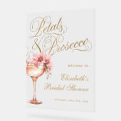 ピンクエレガント金ゴールドフローラブライダルシャワー アクリルサイン (傾斜)