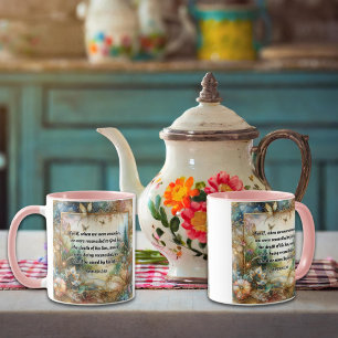 ピンクエレガント金ゴールドフローラローマ聖なる書物、 経典アート マグカップ