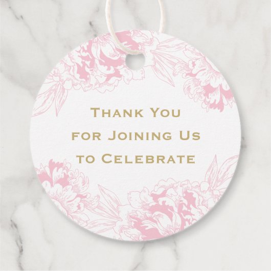 ピンクエレガント金ゴールドフローラ牡丹ブライダルシャワー フェイバータグ (裏面)