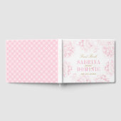 ピンクエレガント金ゴールドフローラ牡丹結婚モノグラム ゲストブック (全面)