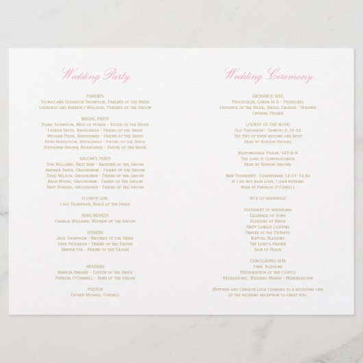 ピンクエレガント金ゴールドフローラ牡丹結婚式 プログラム (裏面)