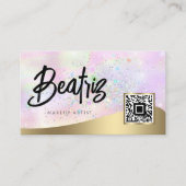 ピンクエレガント金ゴールドホロフェミニングラフィグリッター 名刺 (正面)