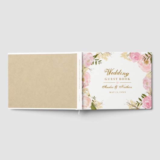 ピンクエレガント金ゴールドボ結婚タニカルズゲストブック ゲストブック (全面)