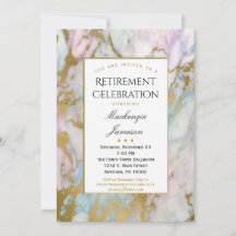 ピンクエレガント金ゴールドマーブルリタイアメント招待状