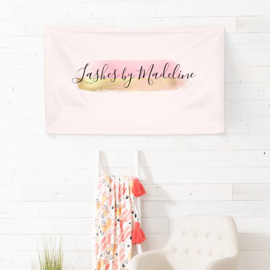 ピンクエレガント金ゴールドメイクアップ美しいヘアネイルサロン 横断幕 (インサイチュ)