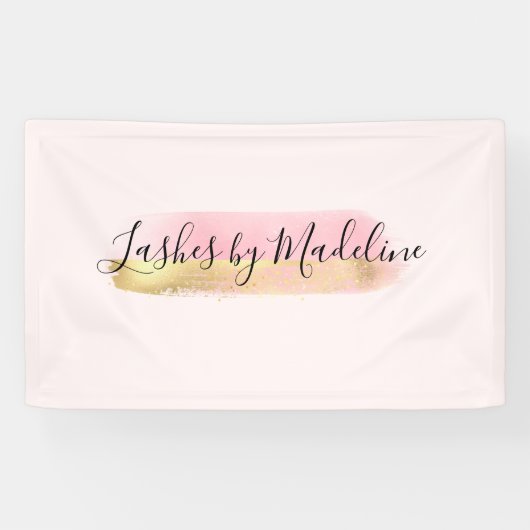 ピンクエレガント金ゴールドメイクアップ美しいヘアネイルサロン 横断幕 (横)